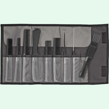 Jaguar Set of hairdressing combs A-Line Black, 9 pieces with case